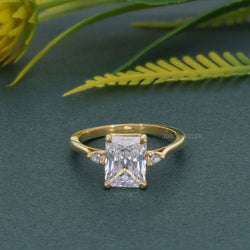 Perfect Fit Three Stone Radiant Lab Diamond Ring With Side Pear