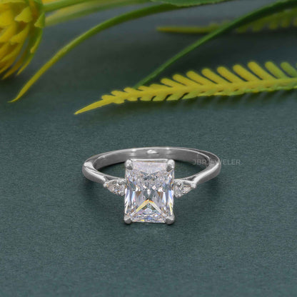 Perfect Fit Three Stone Radiant Moissanite Diamond Ring With Side Pear