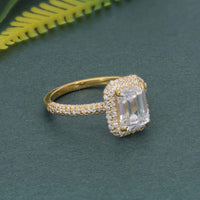 Petite Micro Pave Emerald Moissanite Diamond Halo Engagement Ring