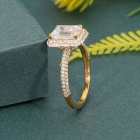 Petite Micro Pave Emerald Moissanite Diamond Halo Engagement Ring