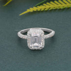 Petite Micro Pave Emerald Laboratory Diamond Halo Engagement Ring - JBR Jeweler