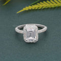 Petite Micro Pave Emerald Moissanite Diamond Halo Engagement Ring - JBR Jeweler