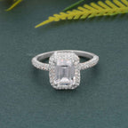 Petite Micro Pave Emerald Moissanite Diamond Halo Engagement Ring - JBR Jeweler