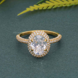 Bague de fiançailles halo de diamants moissanite ovale petite micro pavée