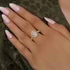 Petite Micro Pave Oval Moissanite Diamond Halo Engagement Ring - JBR Jeweler