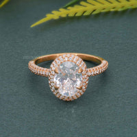 Petite Micro Pave Oval Moissanite Diamond Halo Engagement Ring