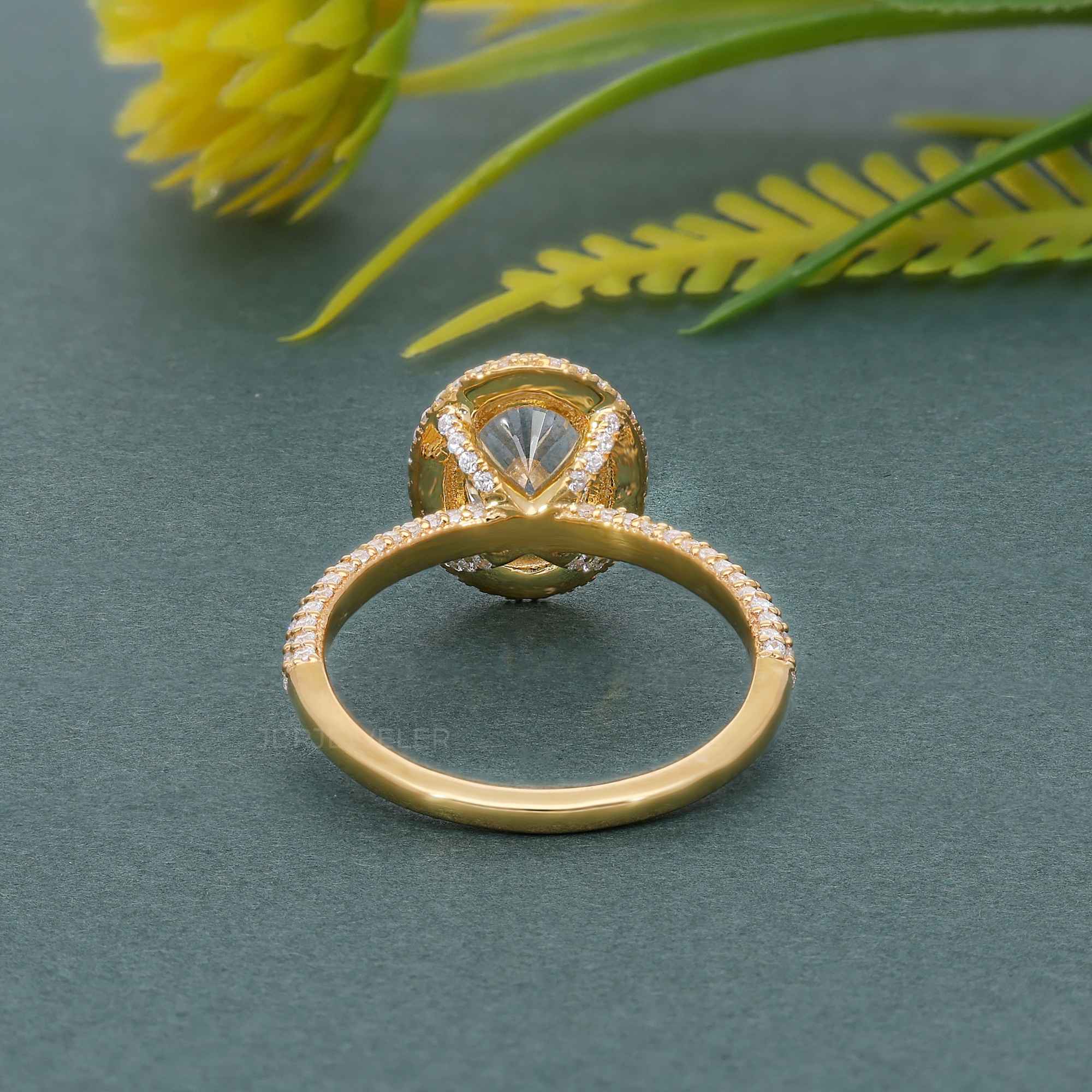 Petite Micro Pave Oval Moissanite Diamond Halo Engagement Ring - JBR Jeweler