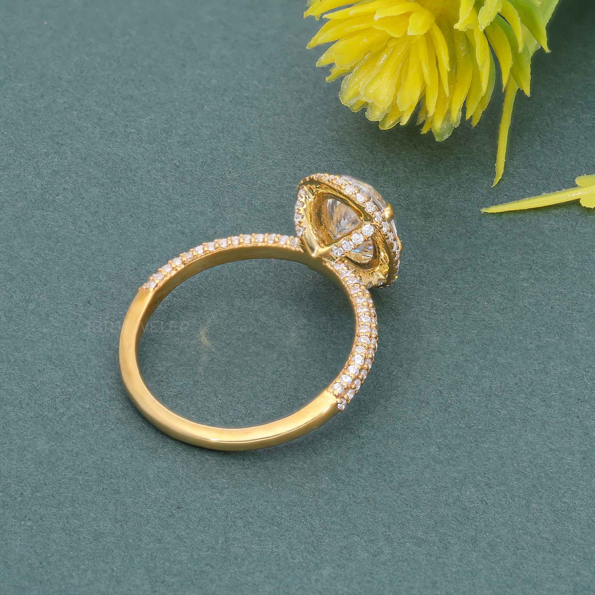 Petite Micro Pave Oval Moissanite Diamond Halo Engagement Ring - JBR Jeweler