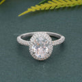 Petite Micro Pave Oval Moissanite Diamond Halo Engagement Ring - JBR Jeweler