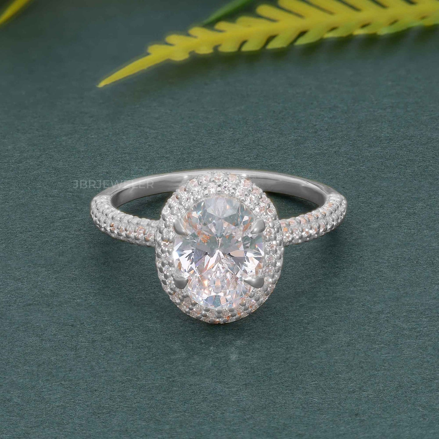 Petite Micro Pave Oval Moissanite Diamond Halo Engagement Ring