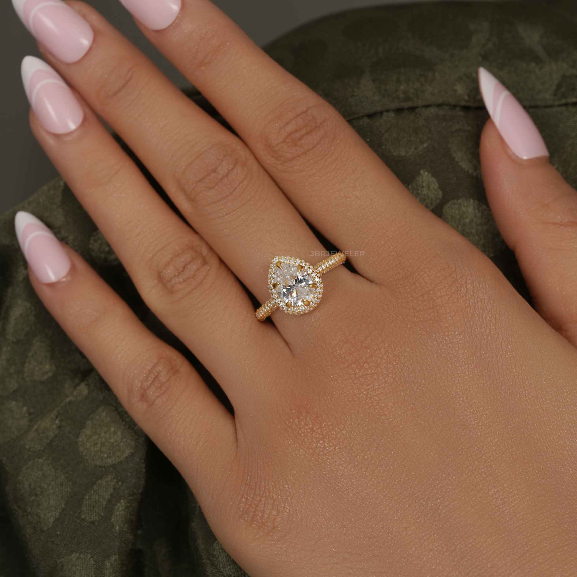 Petite Micro Pave Pear Moissaniteoratory Diamond Halo Engagement Ring - JBR Jeweler