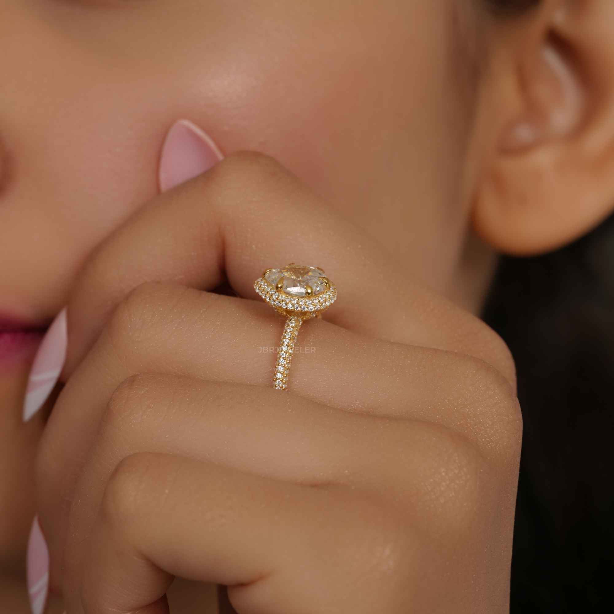Petite Micro Pave Pear Moissaniteoratory Diamond Halo Engagement Ring - JBR Jeweler