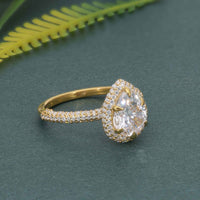 Petite Micro Pave Pear Laboratory Diamond Halo Engagement Ring