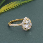 Petite Micro Pave Pear Moissaniteoratory Diamond Halo Engagement Ring - JBR Jeweler