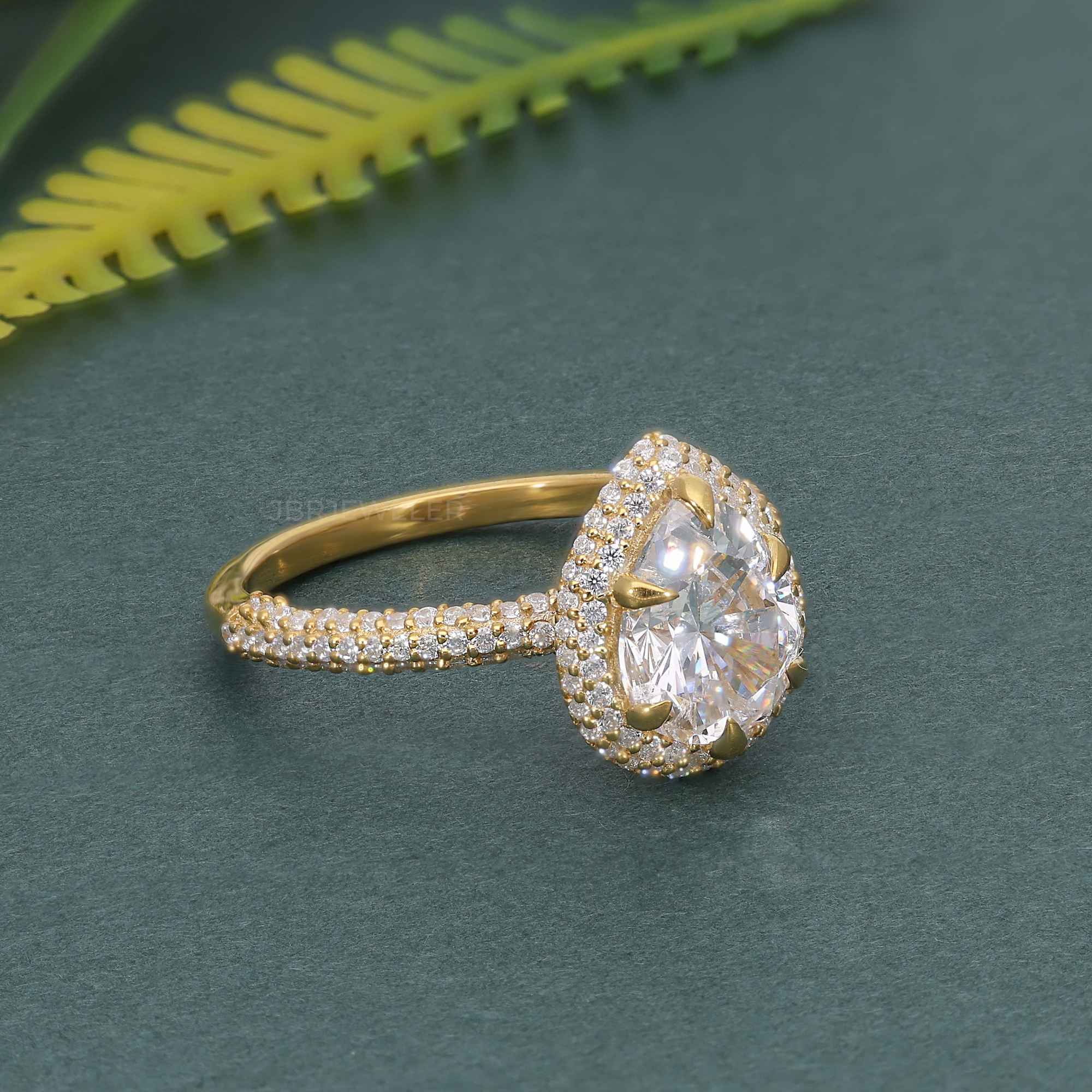 Petite Micro Pave Pear Moissaniteoratory Diamond Halo Engagement Ring - JBR Jeweler