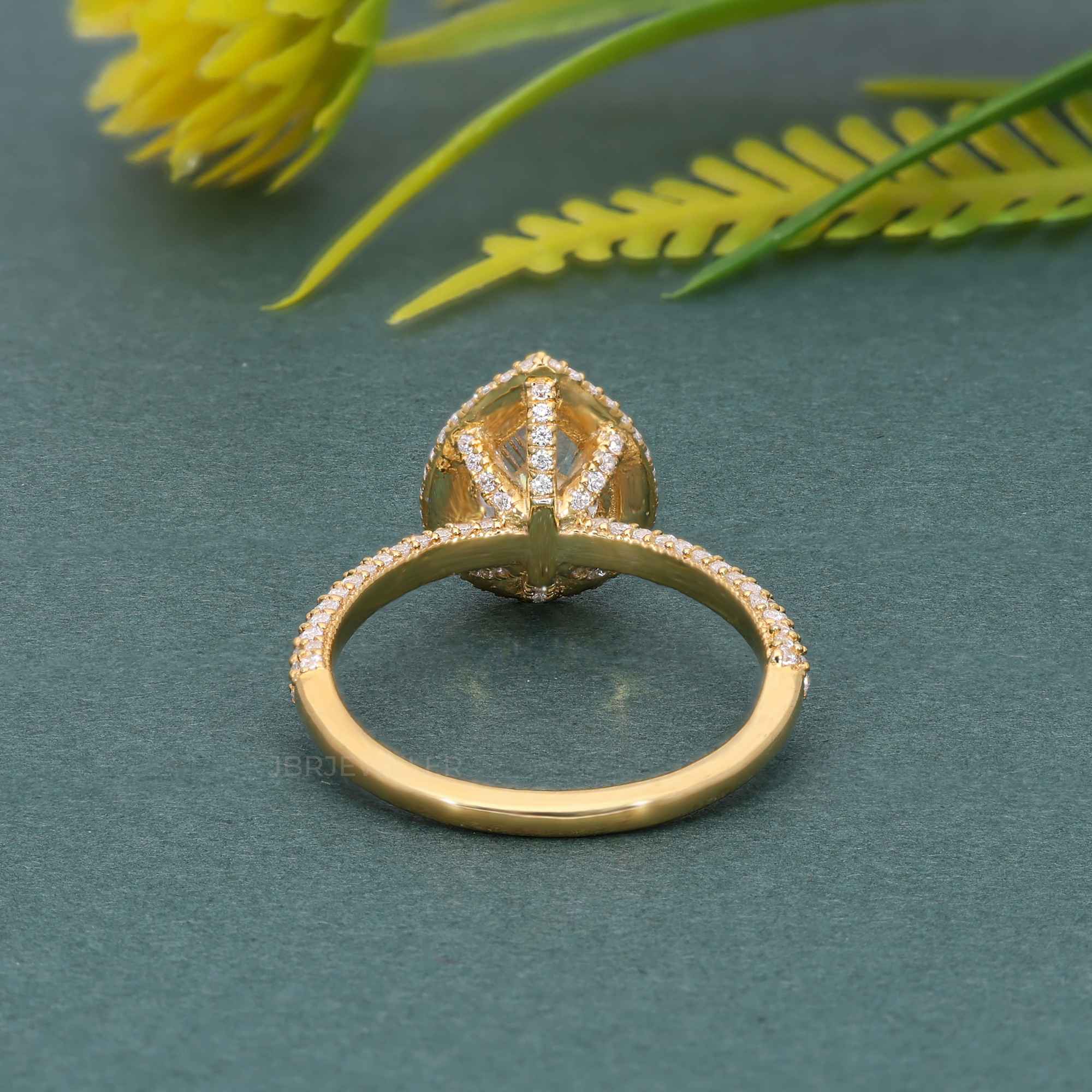 Petite Micro Pave Pear Moissaniteoratory Diamond Halo Engagement Ring - JBR Jeweler