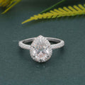 Petite Micro Pave Pear Moissaniteoratory Diamond Halo Engagement Ring - JBR Jeweler