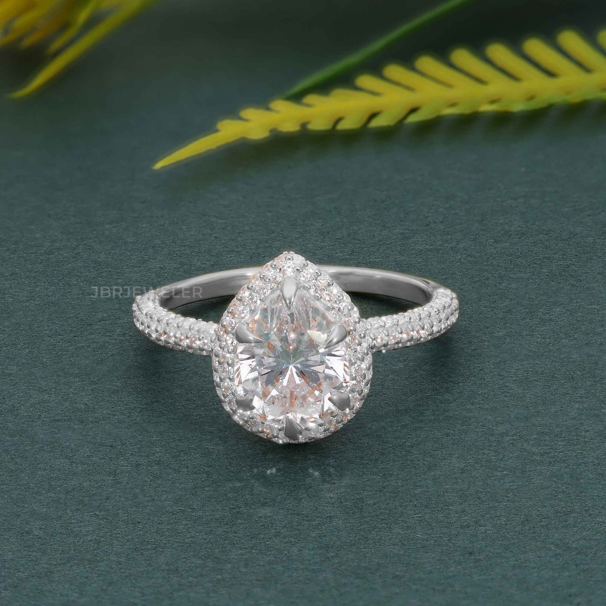 Petite Micro Pave Pear Moissaniteoratory Diamond Halo Engagement Ring - JBR Jeweler
