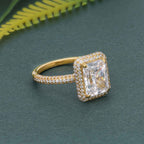 Petite Micro Pave Radiant Laboratory Diamond Halo Engagement Ring - JBR Jeweler