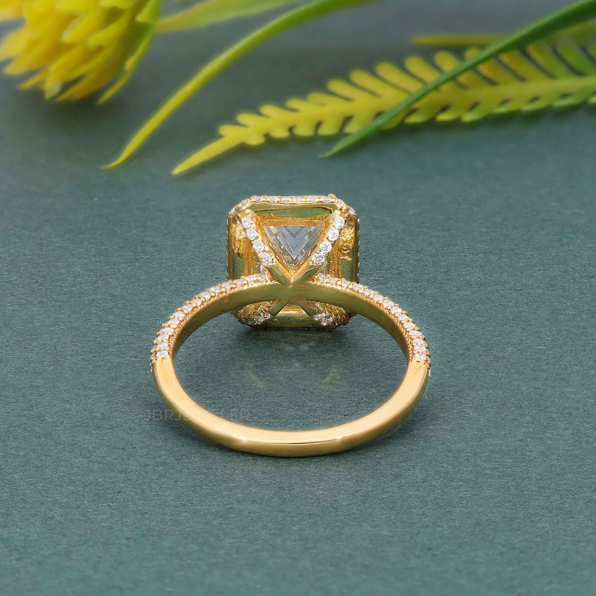 Petite Micro Pave Radiant Laboratory Diamond Halo Engagement Ring - JBR Jeweler