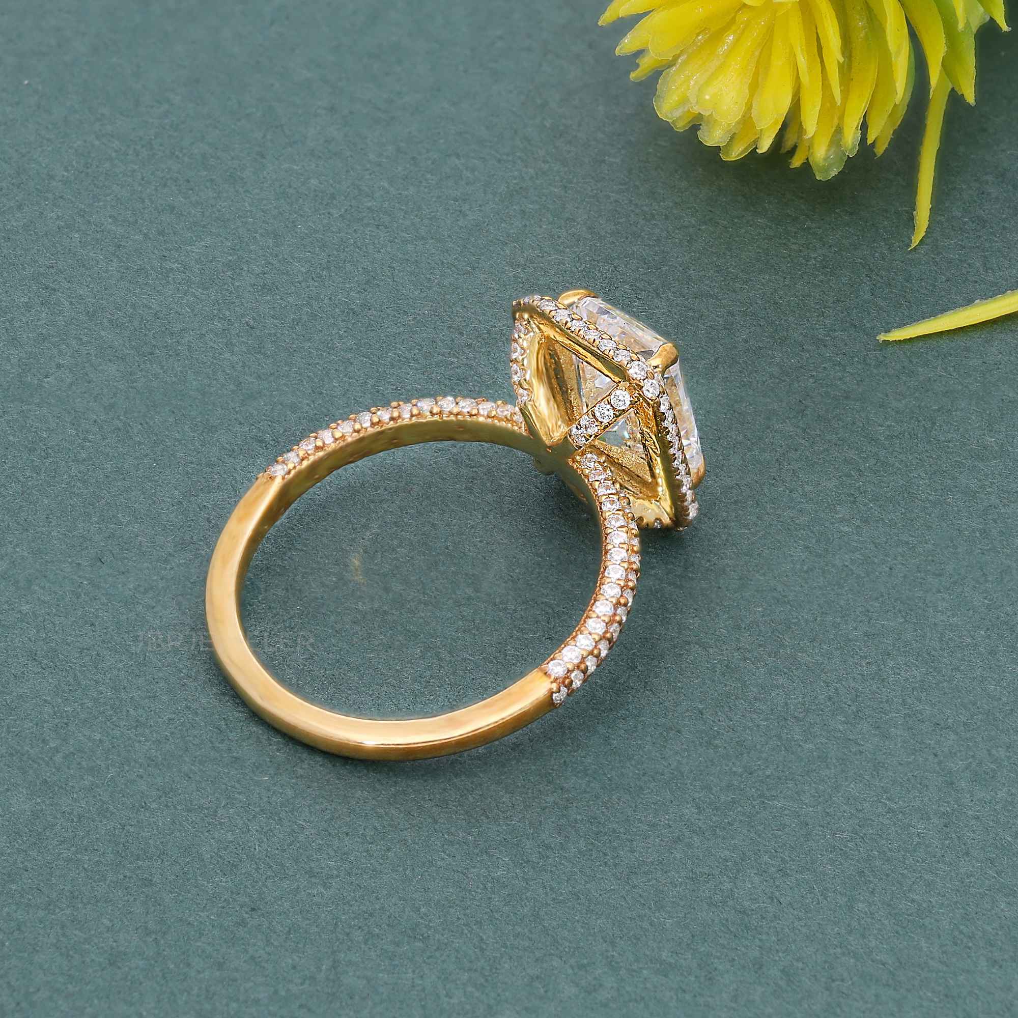 Petite Micro Pave Radiant Moissanite Diamond Halo Engagement Ring - JBR Jeweler