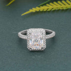 Petite Micro Pave Radiant Moissanite Diamond Halo Engagement Ring - JBR Jeweler