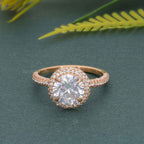Petite Micro Pave Round Moissanite Diamond Halo Engagement Ring - JBR Jeweler