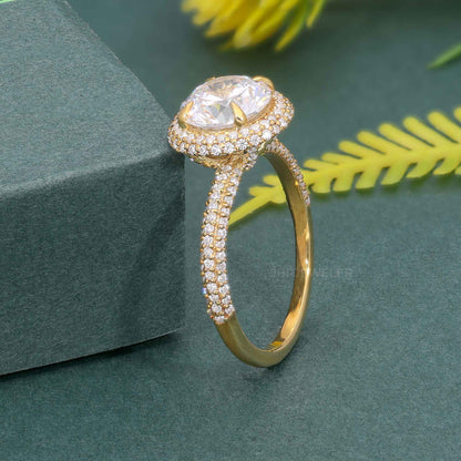 Petite Micro Pave Round Laboratory Diamond Halo Engagement Ring