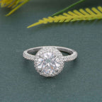 Petite Micro Pave Round Moissanite Diamond Halo Engagement Ring - JBR Jeweler