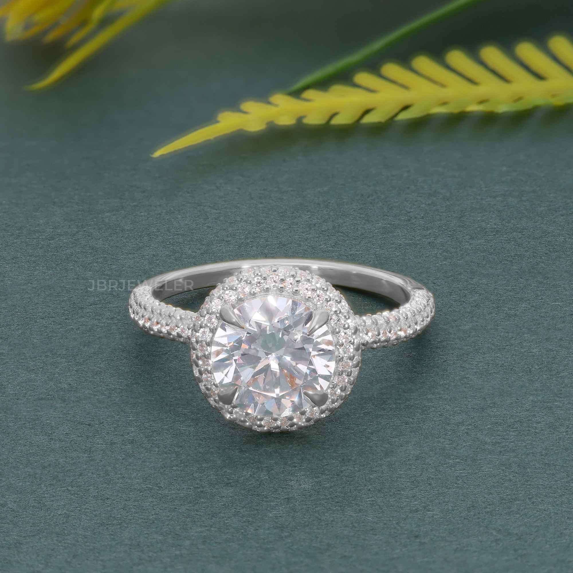 Petite Micro Pave Round Moissanite Diamond Halo Engagement Ring - JBR Jeweler