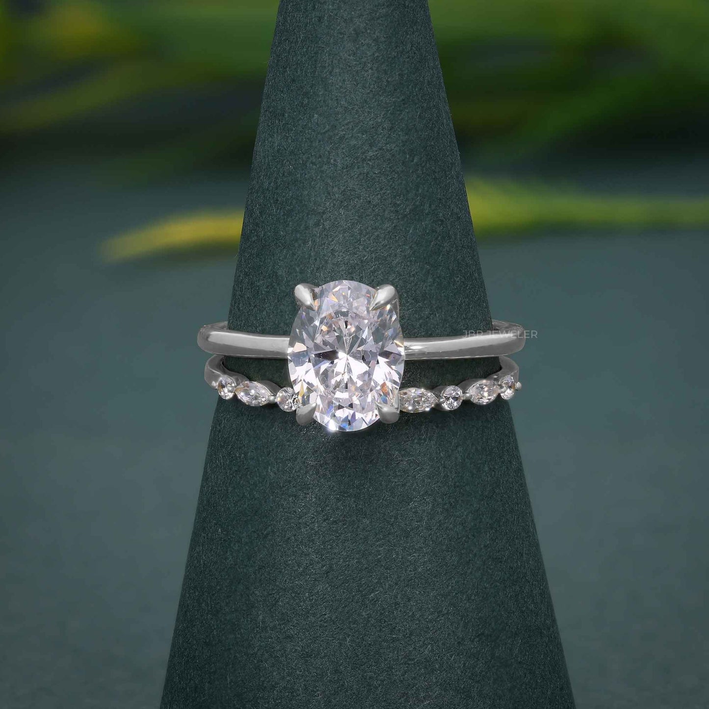 Petite Oval Cut Solitaire Moissanite Diamond Wedding Bridal Ring Sets