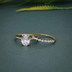 Petite Oval Cut Solitaire Lab Grown Diamond Wedding Bridal Ring Sets