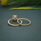 Petite Oval Cut Solitaire Moissanite Diamond Wedding Bridal Ring Sets - JBR Jeweler