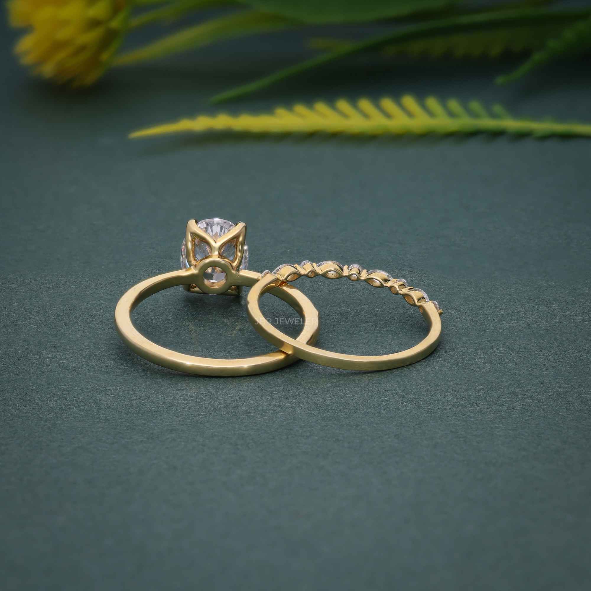 Petite Oval Cut Solitaire Moissanite Diamond Wedding Bridal Ring Sets - JBR Jeweler