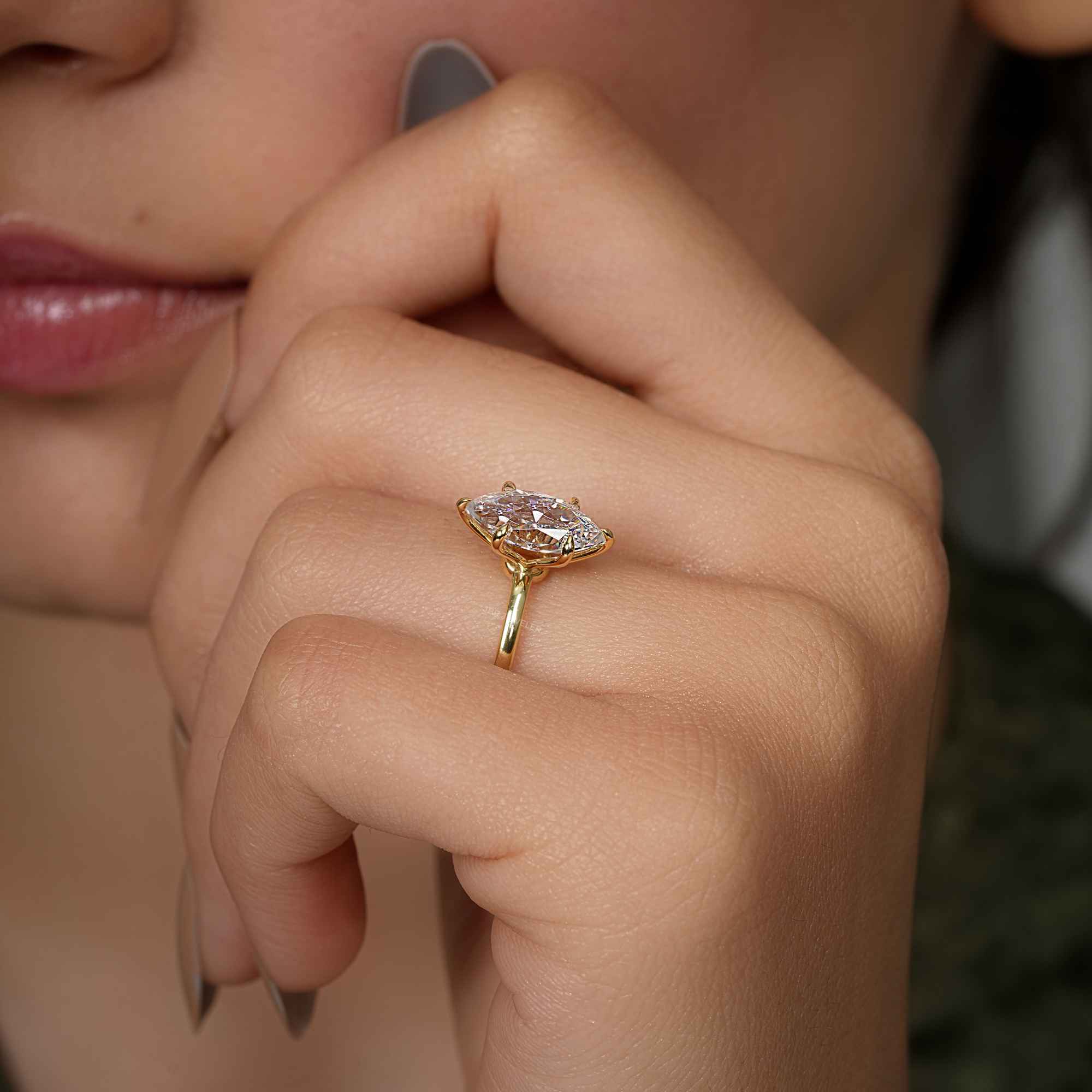 Petal Solitaire Marquise Moissanite Diamond Engagement Ring - JBR Jeweler