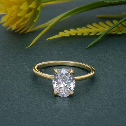 Bague solitaire ovale pétale en diamant cultivé en laboratoire