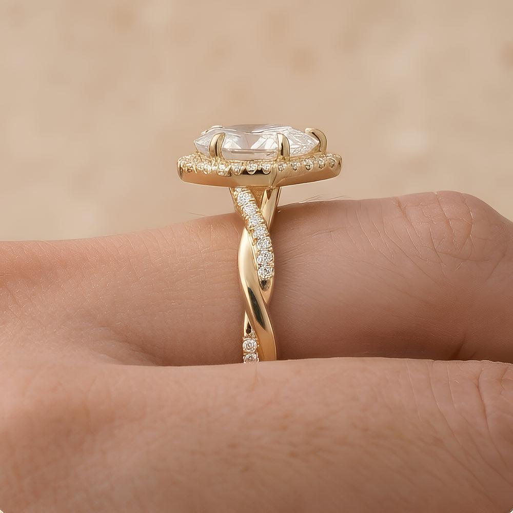 Petite Twisted Halo Ring Pear Lab Grown Diamond Top View