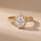 Pear Shape Lab Grown Diamond Ring with Twisted Halo Setting