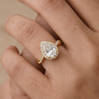 Pear Cut Diamond Ring with Delicate Twisted Halo