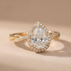 Petite Twisted Halo Pear Lab Grown Diamond Engagement Ring