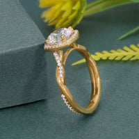 Petite Twisted Halo Round Moissanite Diamond Engagement Ring