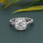 Petite Twisted Halo Round Moissanite Diamond Engagement Ring - JBR Jeweler