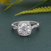 Petite Twisted Halo Round Moissanite Diamond Engagement Ring