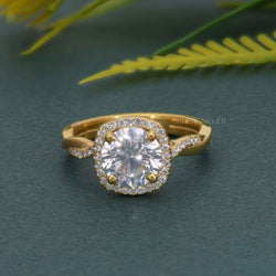 Petite Twisted Halo Round Lab Grown Diamond Engagement Ring