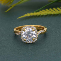 Petite Twisted Halo Round Moissanite Diamond Engagement Ring