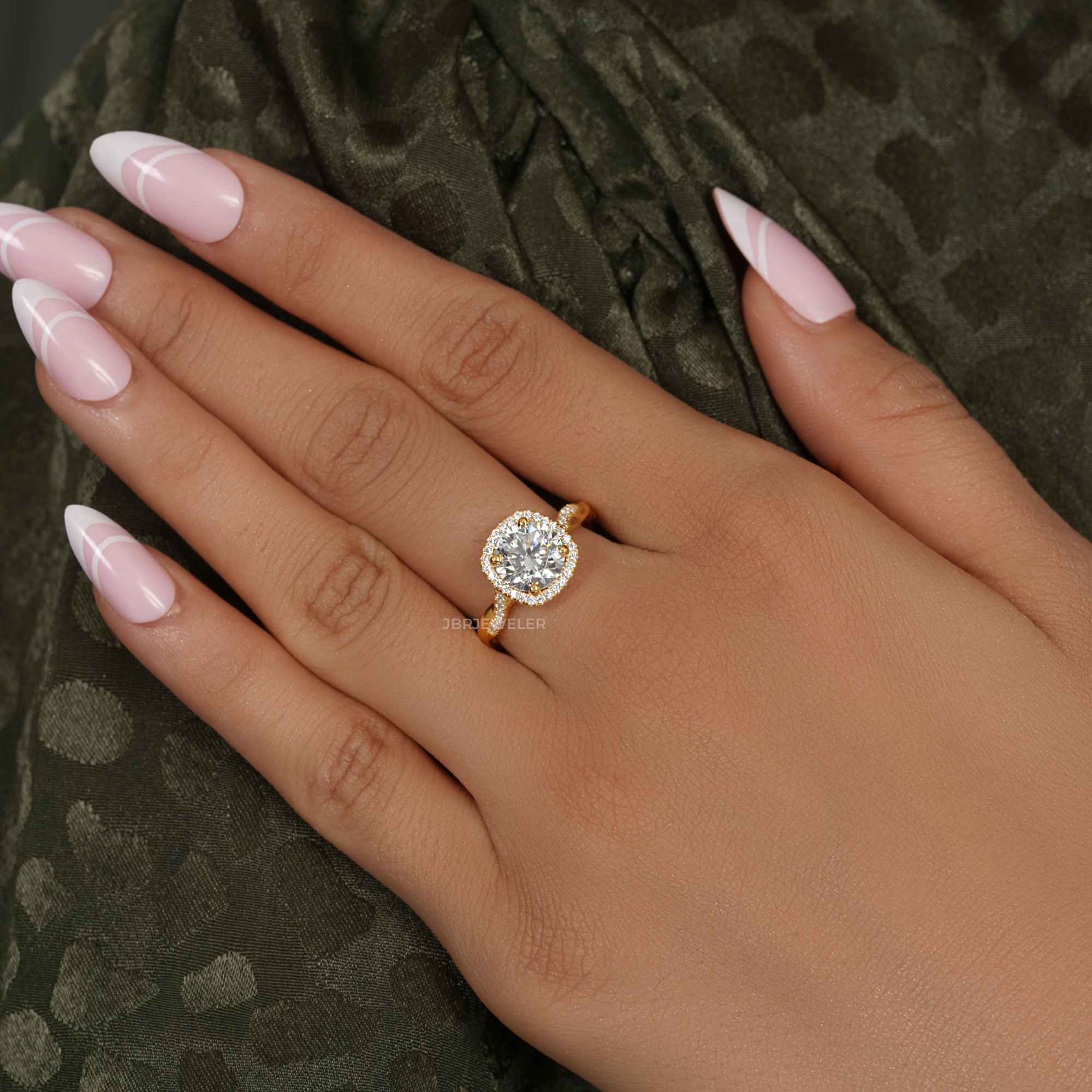 Petite Twisted Halo Round Moissanite Diamond Engagement Ring - JBR Jeweler
