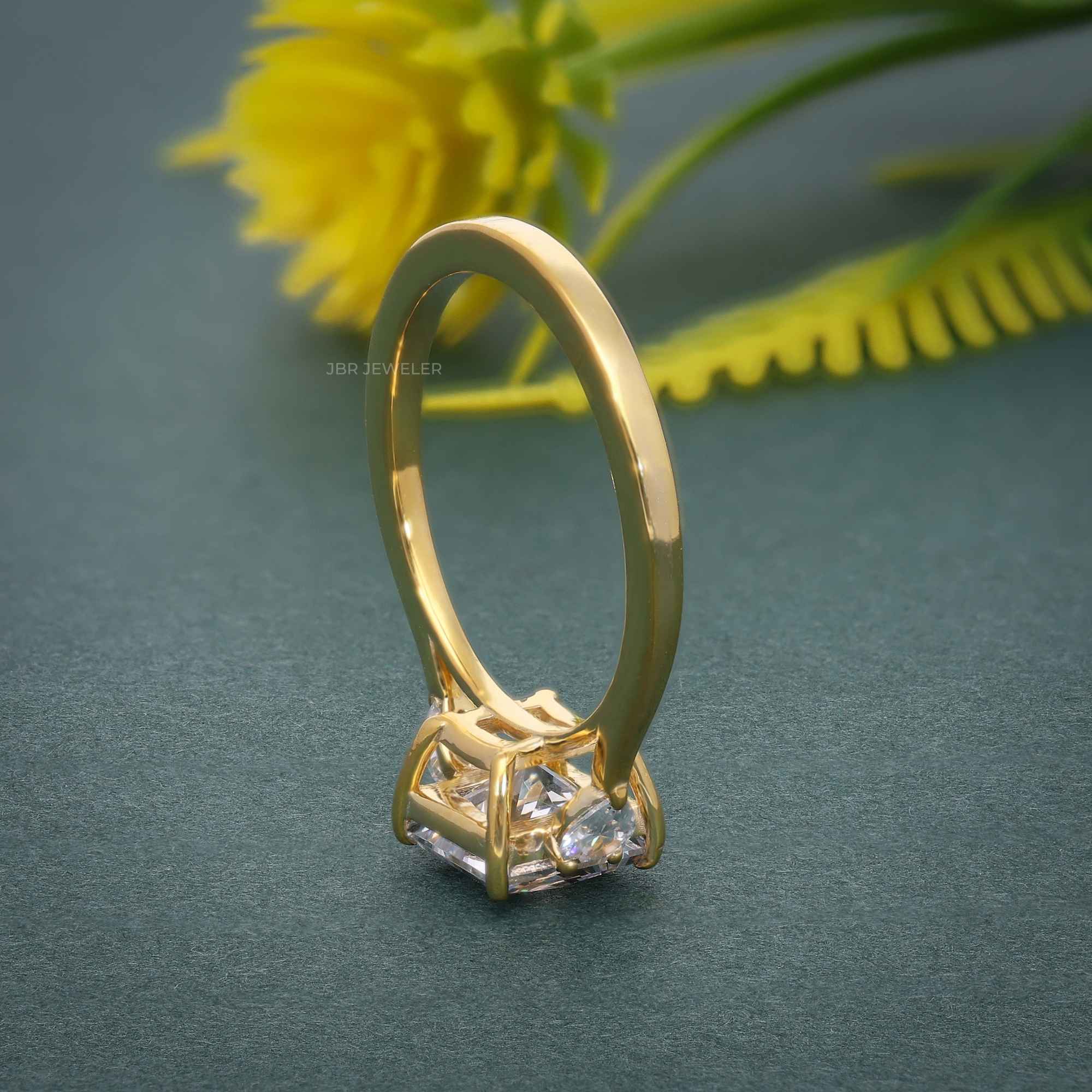 Three Stone Princess Moissanite Engagement Ring With Pear Side Stone - JBR Jeweler