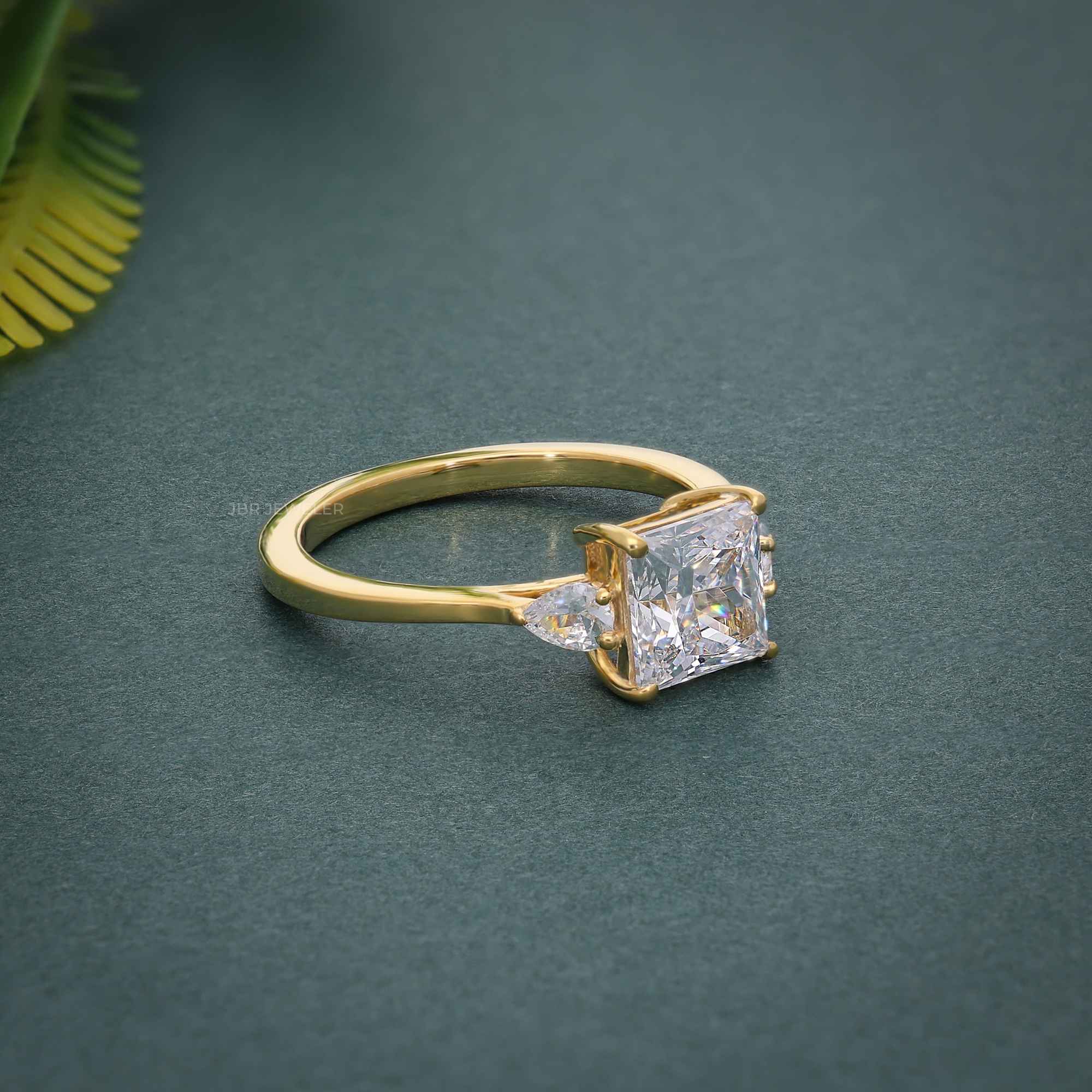 Three Stone Princess Lab Gown Diamond Ring With Side Stone Pear - JBR Jeweler