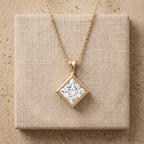 Princess Cut Lab Diamond Pendant Necklace 14k Yellow Gold