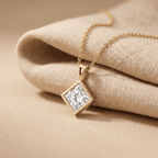 Princess Cut Lab Diamond Pendant Necklace 14k Yellow Gold